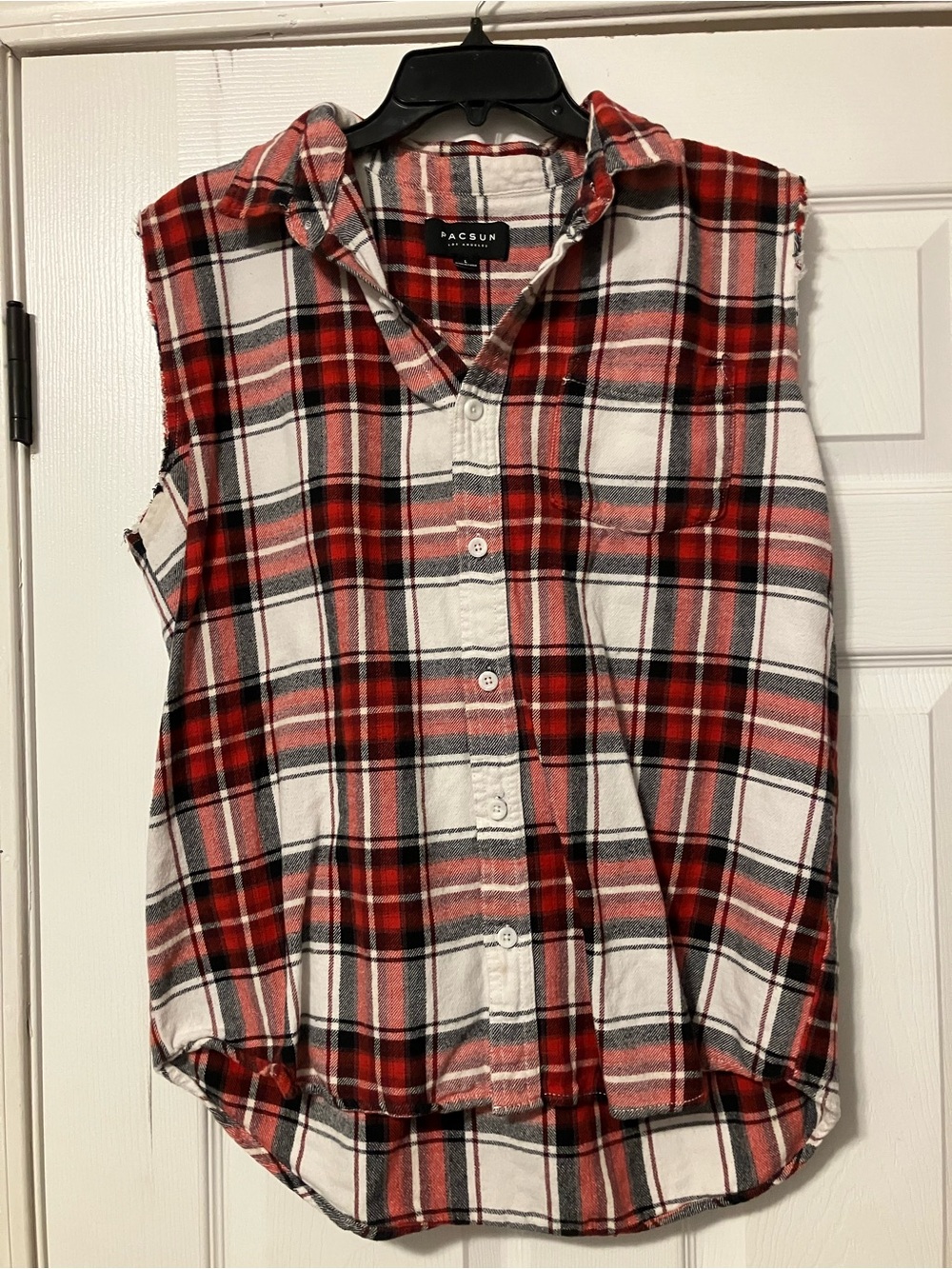 PacSun Red Plaid Sleeveless Button Down Shirt Mens Size Large